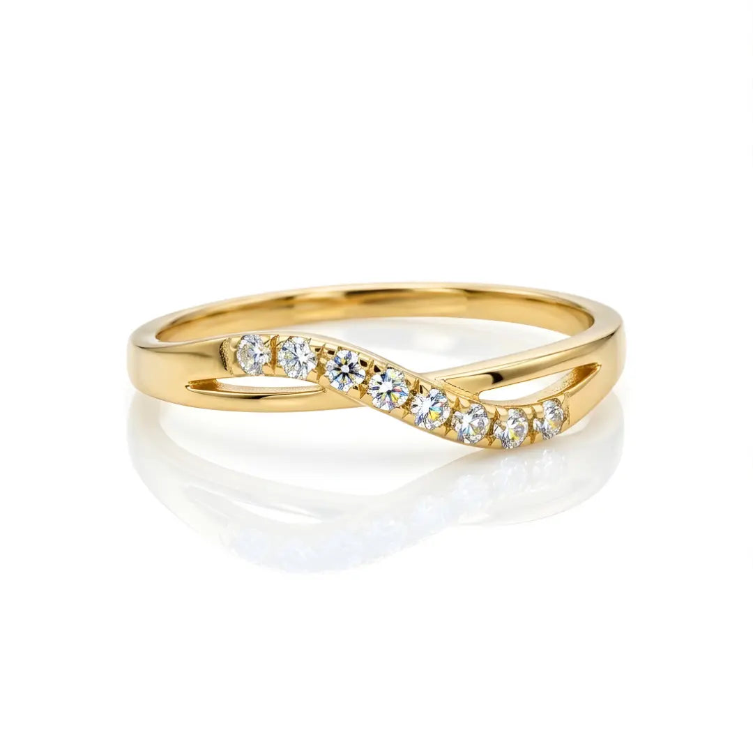 18K Gold Filled Layered Wave Diamond Ring – Crisscross Pavé CZ Band